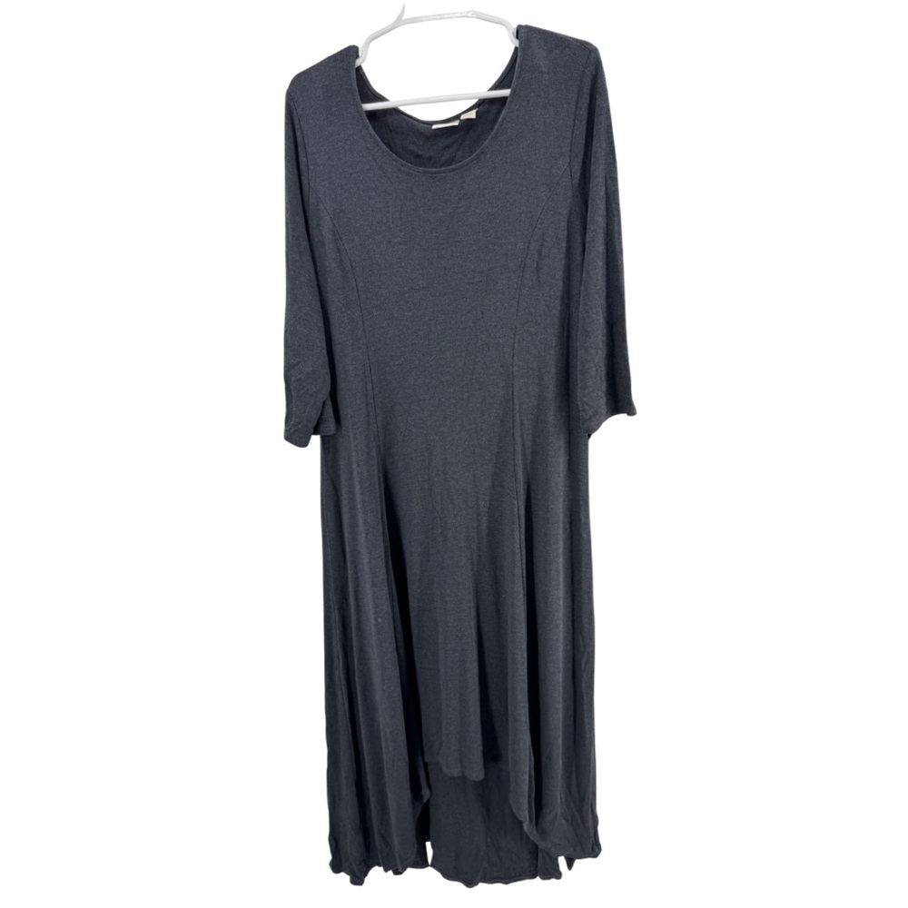 Chico's Dark Gray Maxi Dress hi low knit long sleeve 3 XL casual office layering